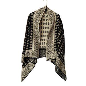 South American open cardigan poncho black white reversible